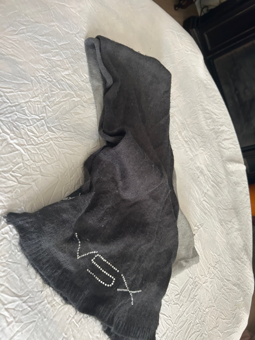 Victoria's Secret Black and Gray Rhinestone Logo Scarf